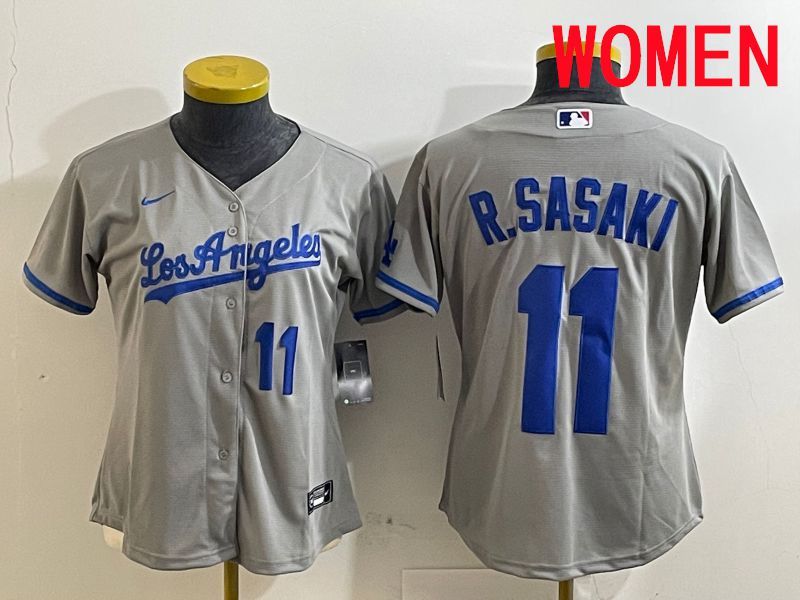 Women Los Angeles Dodgers #11 R.Sasaki Grey Game 2025 Nike MLB Jersey style 11->women mlb jersey->Women Jersey